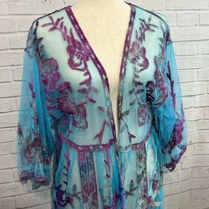 OOAK Hand Dyed Lace Kimono, Ice Dyed, One Size